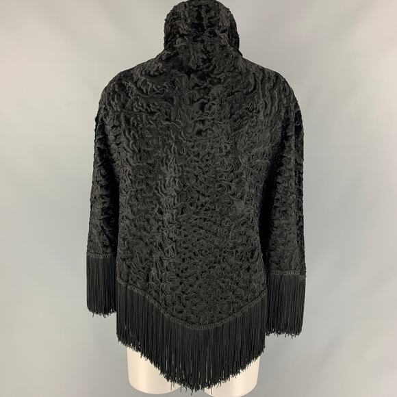 Size One Size Black Textured Ashtrakhan Fur Fringe Cape - Picture 4 of 5